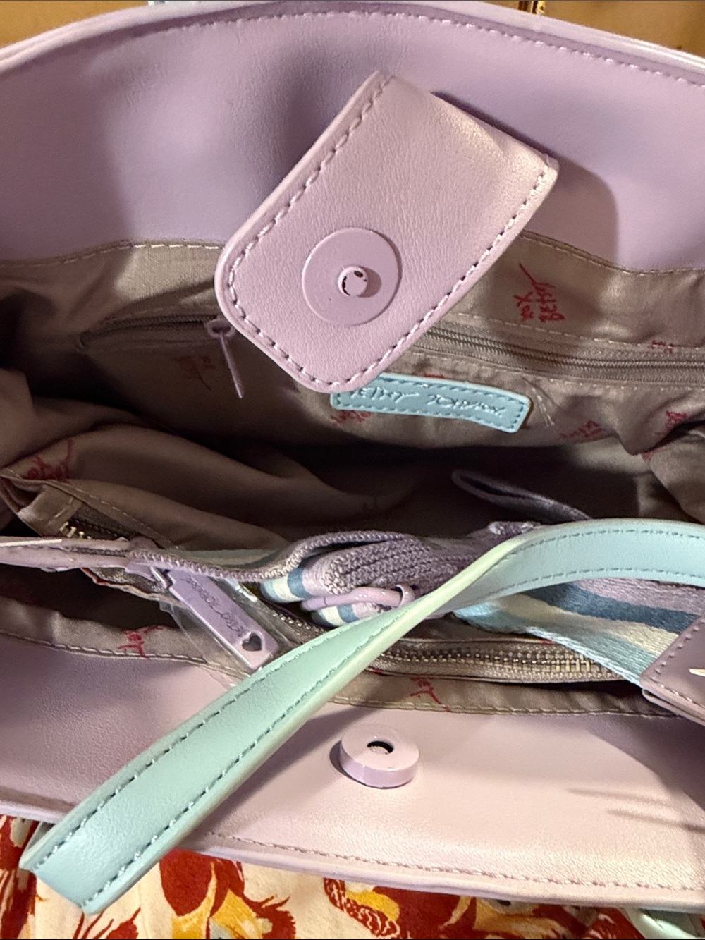 Betsey Johnson Quilted Lavender and Light Blue Tote with Coin Pouch - Picture 3 of 4
